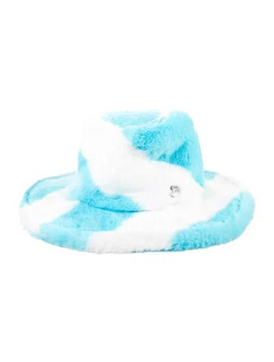Pre-owned Maison Michel Faux Fur Striped Hat W/tags In Blue/white