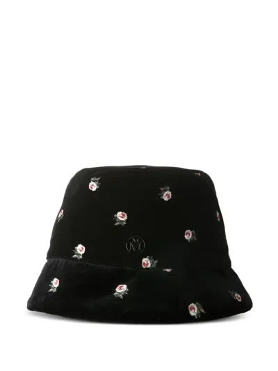 Maison Michel Floral-embroidered Bucket Hat In Black