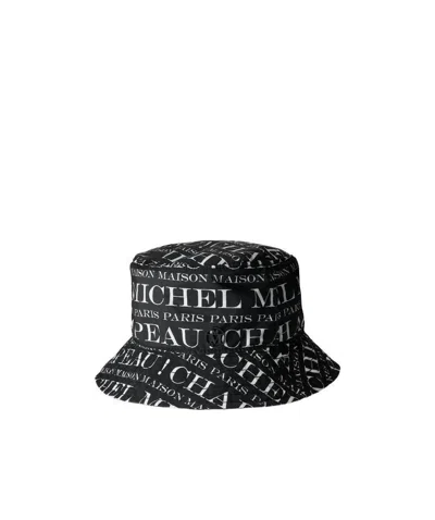 Maison Michel Jason Allover Logo Waterproof  Bucket Hat In Black