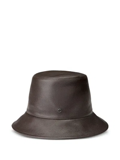Maison Michel Fredo Grained-leather Bucket Hat In Brown
