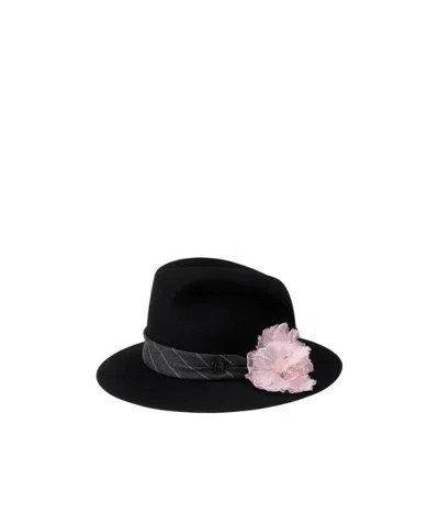 Maison Michel Furfelt Flower Hat In Black
