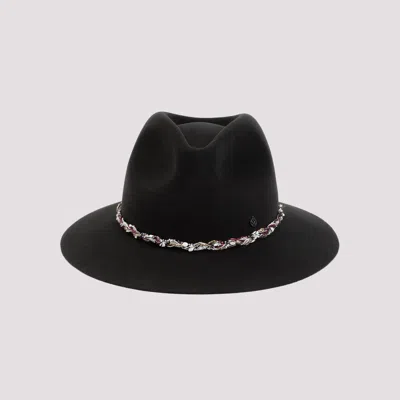 Maison Michel Grey Black Rico Braid Tweed Wool Felt Hat