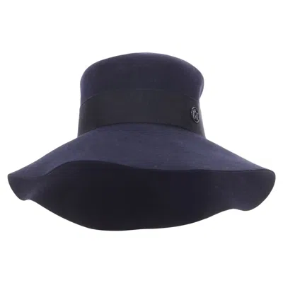 Maison Michel Grosgrain Logo Detail Fedora Hat In Blue