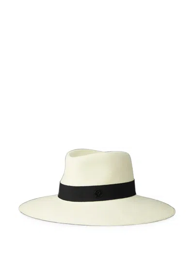 Maison Michel Grosgrain-trim Straw Fedora Hat In Neutral