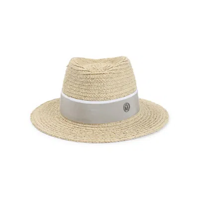 Maison Michel Andre Hat Wide Brim Woven Straw Band In Neutral