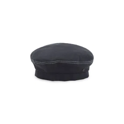 Maison Michel Beret With Bow And Metal-logo In Blue