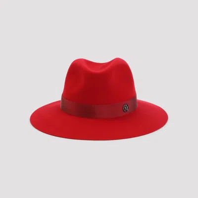 Maison Michel Henrietta Felt Hat With Wet Ribbon Detail In Red
