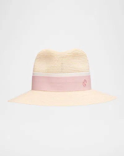 Maison Michel Henrietta Straw Fedora In Natural Pink