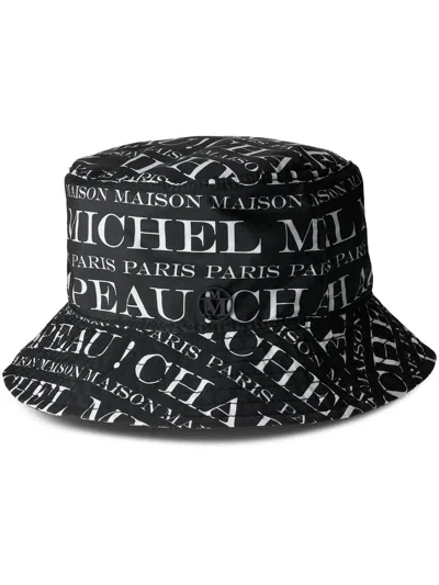 Maison Michel Jason Allover Logo Waterproof Bucket Hat In Black