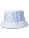Maison Michel Jason Striped Cotton Bucket Hat In Weiss