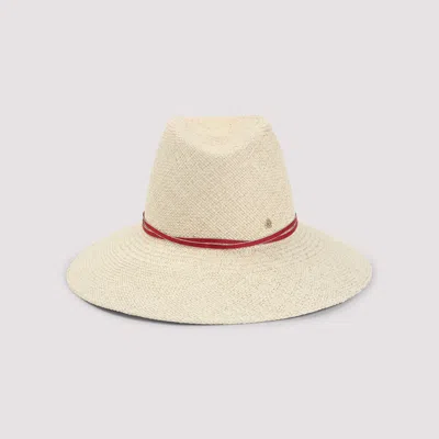 Maison Michel Kate Straw Hat Wide Brim Strap In Gold