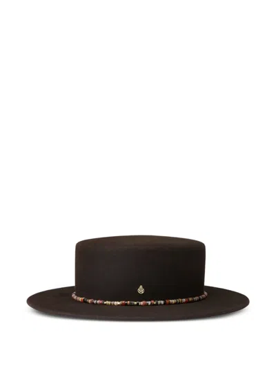 Maison Michel Kiki Bead-embellished Boater Hat In Brown