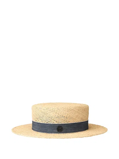 Maison Michel Kiki Emblem Ribbon Hat In Brown