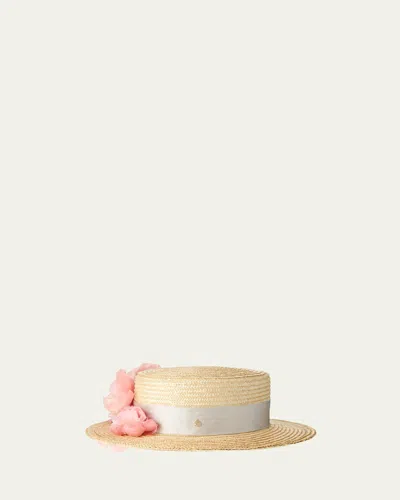 Maison Michel Kiki Peony Straw Boater Hat In Brown