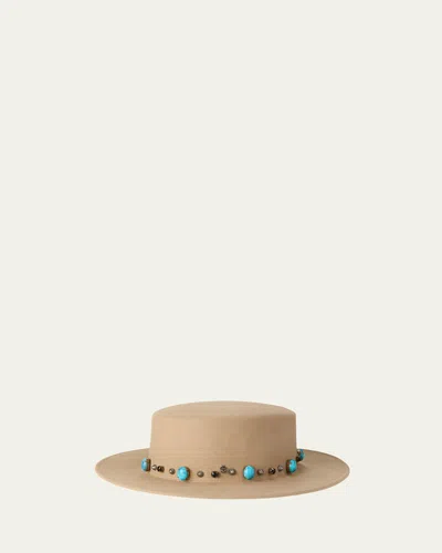 Maison Michel Kiki Stone & Studs Wool Felt Gaucho Hat In Beige