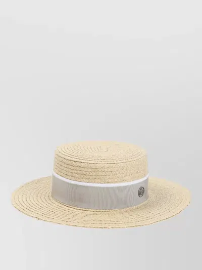 Maison Michel Kiki Straw Hat Wide Brim Ribbon In Brown