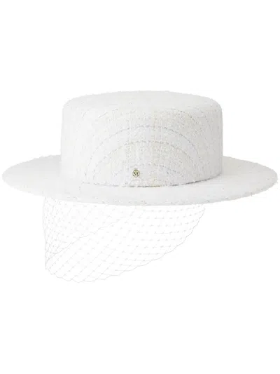 Maison Michel Kiki Veil-detail Tweed Hat In White