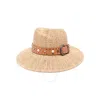 Maison Michel Virginie Decorative Belt Fedora Hat In Beige