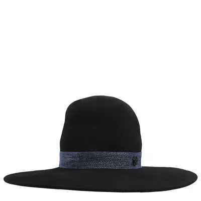 Maison Michel Ladies Black Eliza Denim Ribbon Capeline Hat