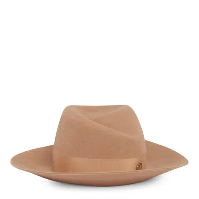 Maison Michel Ladies Camel Virginie Felt Fedora Hat In Yellow