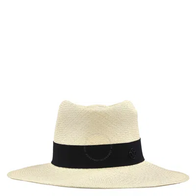 Maison Michel Ladies Navy Charles Panama Straw Fedora Hat In Neutral