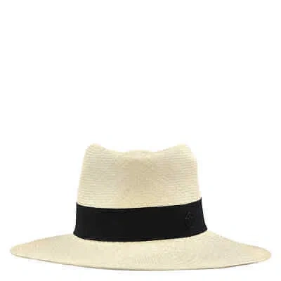 Pre-owned Maison Michel Ladies Navy Charles Panama Straw Fedora Hat, Size Small In Blue