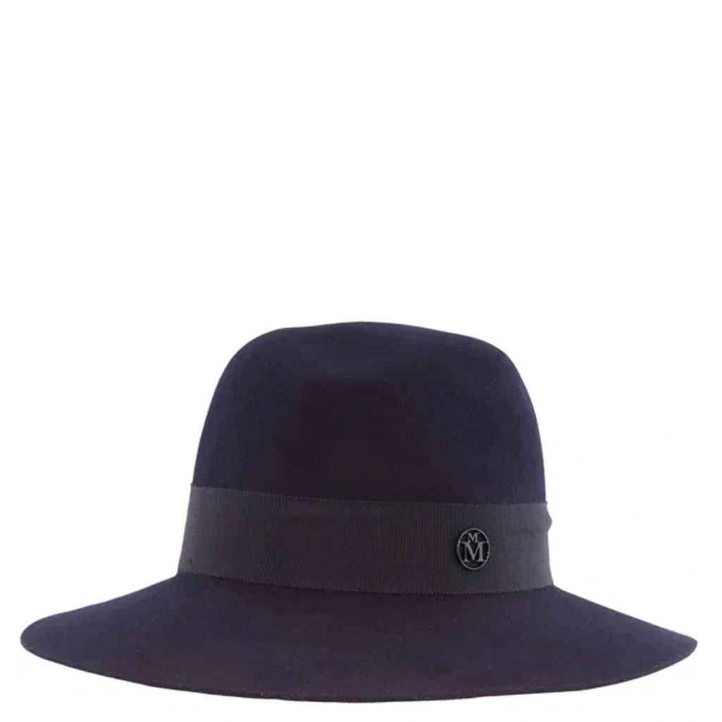 Maison Michel Ladies Navy Henrietta Wool Felt Fedora Hat In Black