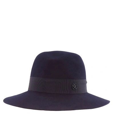 Pre-owned Maison Michel Ladies Navy Henrietta Wool Felt Fedora Hat In Blue