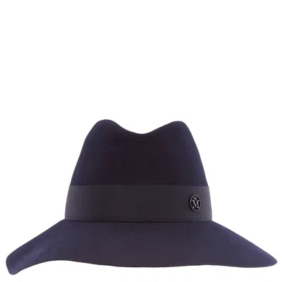 Pre-owned Maison Michel Ladies Navy Kate Wool Felt Fedora Hat In Blue