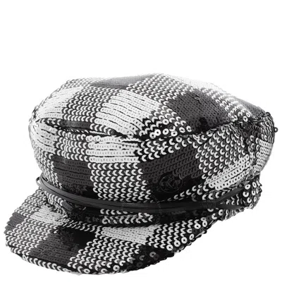Maison Michel Ladies New Abby Damier Sequin Hat In White/black