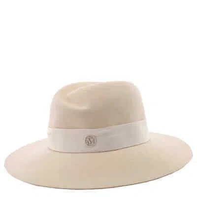 Pre-owned Maison Michel Ladies Seed Pearl Virginie Fedora Hat In White