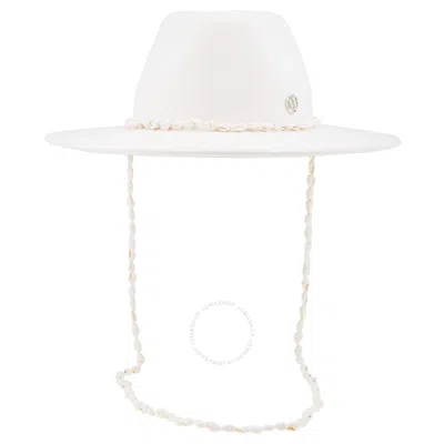 Maison Michel Kyra Felt Wool Fedora W/ Seashells In White