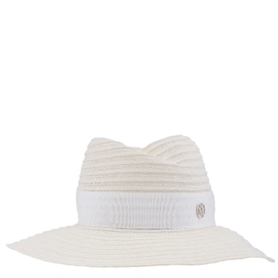 Pre-owned Maison Michel Ladies White Virginie Straw Fedora Hat