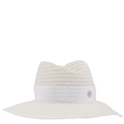 Maison Michel Ladies White Virginie Straw Fedora Hat