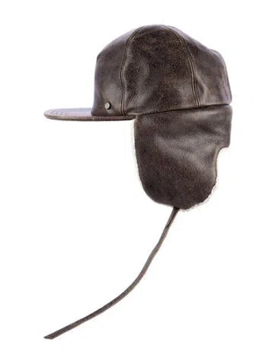 Pre-owned Maison Michel Leather Trapper Hat With Fur Shearling In Brown