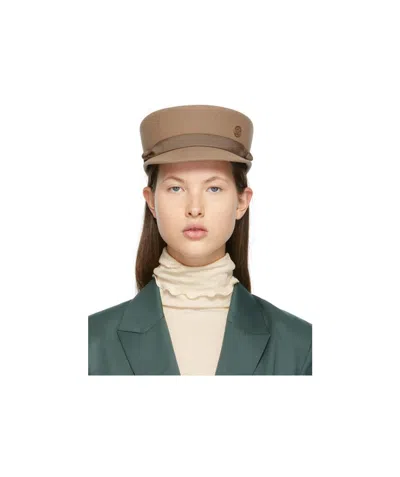 Maison Michel Logo Felt Beret In Nude