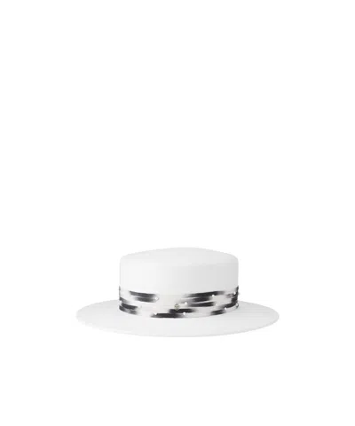 Maison Michel Logo Flat-topped Hat In White
