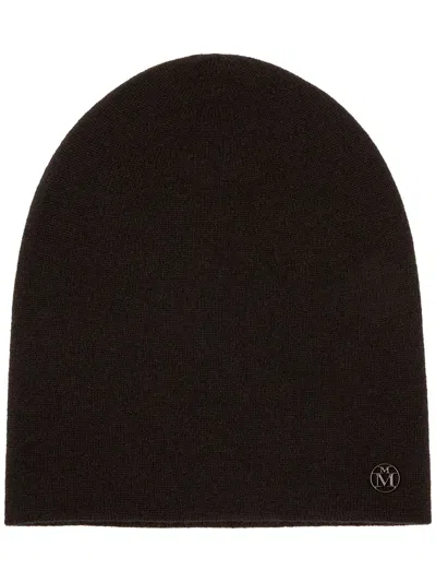 Maison Michel Logo-plaque Cashmere Beanie In 褐色