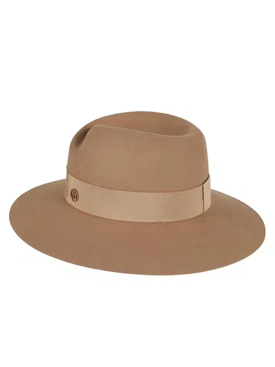 Maison Michel Logo Plaque Fedora Hat In Brown