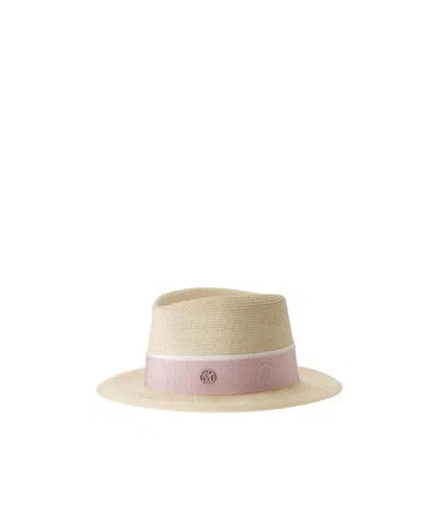 Maison Michel Logo Plaque Hat In Neutral