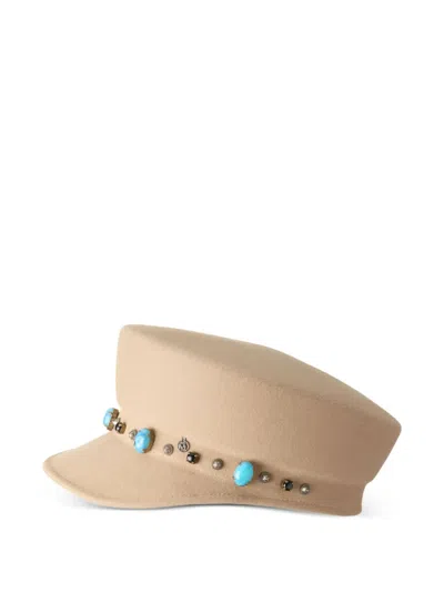 Maison Michel Logo-plaque Hat In Neutral