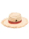 Maison Michel Logo-plaque Raffia Hat In Nude