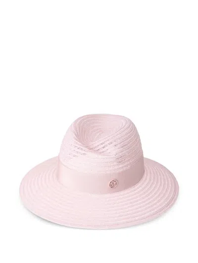 Maison Michel Logo-plaque Straw Hat In Pink