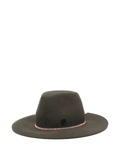 Maison Michel Logo Plaque Trim Hat In Gray