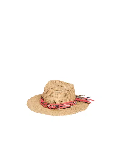 Maison Michel Logo Straw Hat In Nude