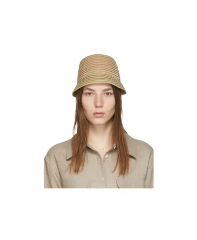 Maison Michel Logo Striped Fisherman's Hat In Nude