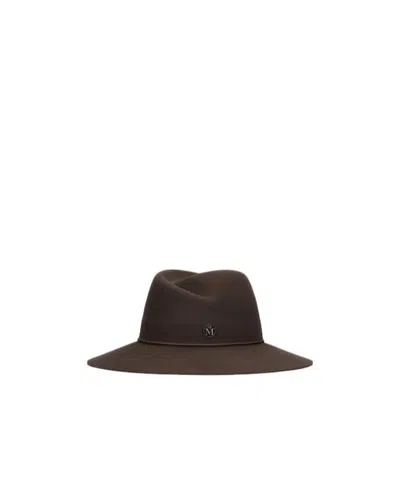 Maison Michel Logo Wool Hat In Brown