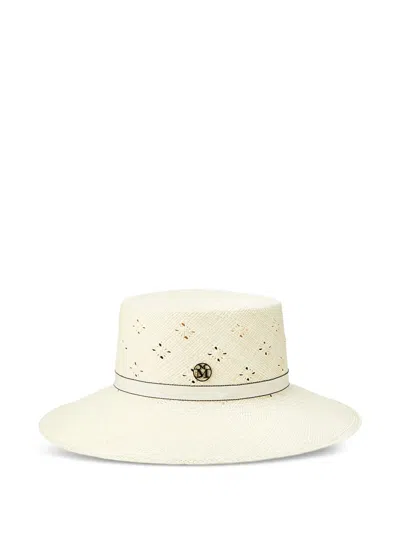 Maison Michel Ludi Perforated Ribbon-detailed Hat In Neutral