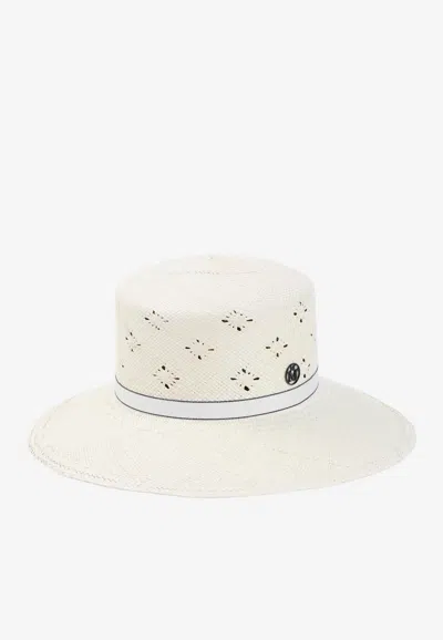 Maison Michel Ludi Plumethis Brisa Hat Striped Band In Neutral