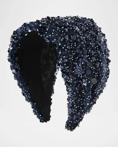 Maison Michel Mariah Sequined Tulle Headband In Navy